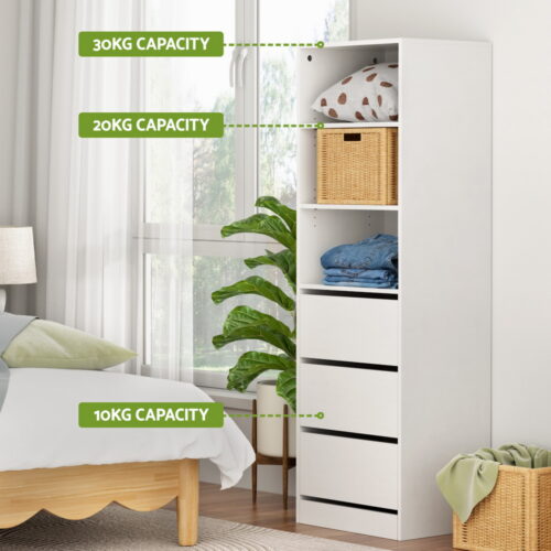 Artiss Chest of Drawers Dresser Tallboy Storage Cabinet 3 Shelves White - Image 5