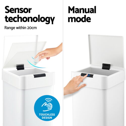 Devanti 50L Sensor Bin Motion Rubbish Bins Kitchen Automatic Trash Can White - Image 4