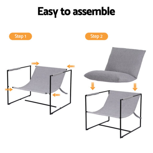Artiss Armchair Accent Lounge Chair Sling Split Cushion Metal Sofa Fabric Grey - Image 7