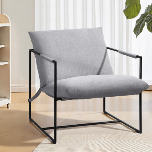 Artiss Armchair Accent Lounge Chair Sling Split Cushion Metal Sofa Fabric Grey - Image 8
