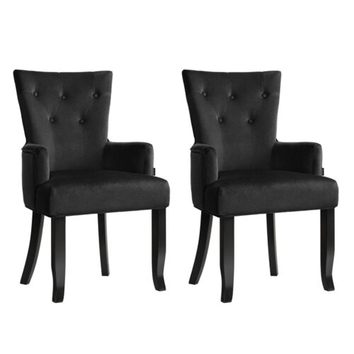 Artiss 2x Dining Chairs French Provincial Chairs Cafe Kitchen Retro Velvet Black