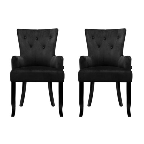 Artiss 2x Dining Chairs French Provincial Chairs Cafe Kitchen Retro Velvet Black - Image 3