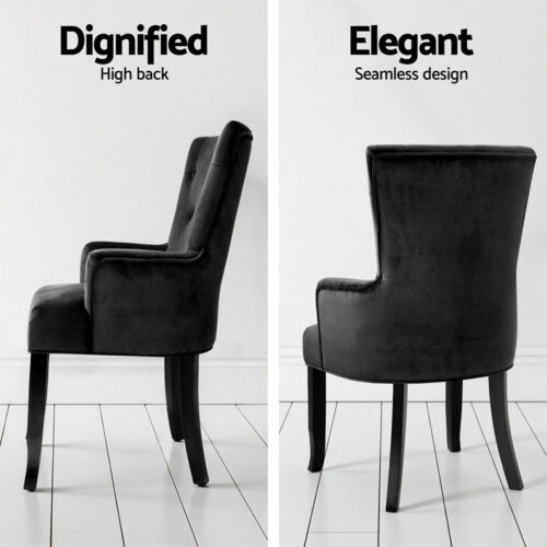 Artiss 2x Dining Chairs French Provincial Chairs Cafe Kitchen Retro Velvet Black - Image 5