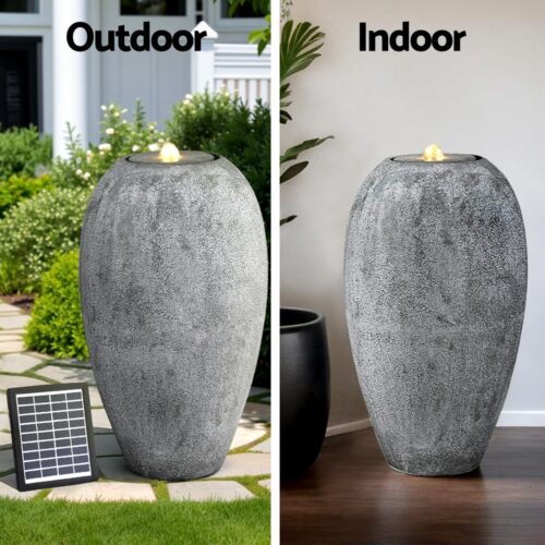 Gardeon Solar Fountain Water Feature Outdoor Fountain LED Lights Cylinder Beige - Image 4