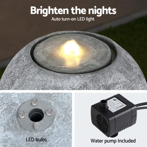 Gardeon Solar Fountain Water Feature Outdoor Fountain LED Lights Cylinder Beige - Image 5
