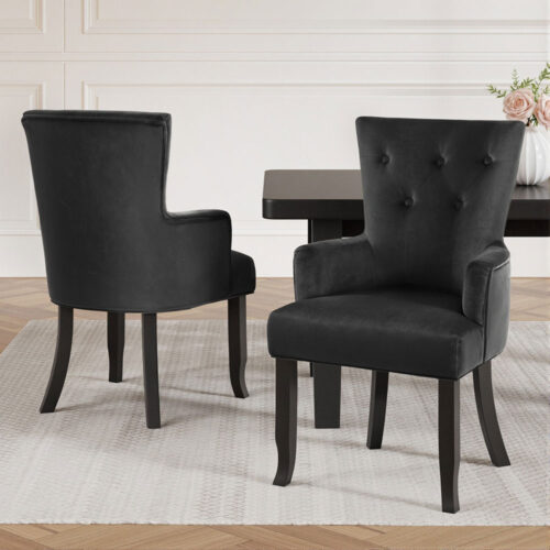 Artiss 2x Dining Chairs French Provincial Chairs Cafe Kitchen Retro Velvet Black - Image 7