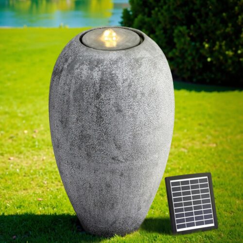 Gardeon Solar Fountain Water Feature Outdoor Fountain LED Lights Cylinder Beige - Image 7