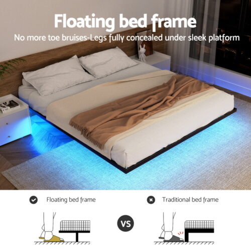 Artiss Queen Bed Frame Floating Metal Mattress Base Platform with Smart LED Lights - Image 4