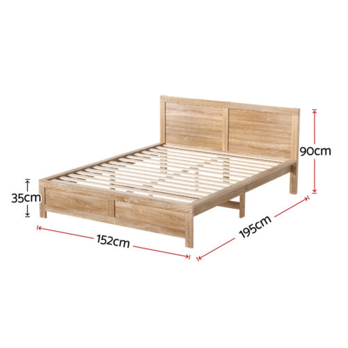Artiss Bed Frame Double Size Wooden Acacia Wood OATMEAL - Image 2