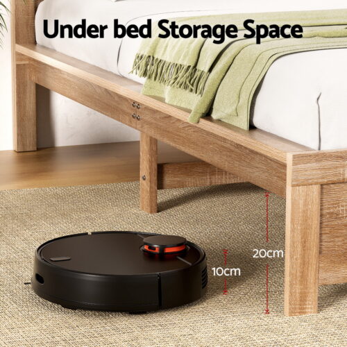 Artiss Bed Frame Double Size Wooden Acacia Wood OATMEAL - Image 4