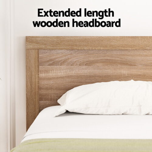 Artiss Bed Frame Double Size Wooden Acacia Wood OATMEAL - Image 5