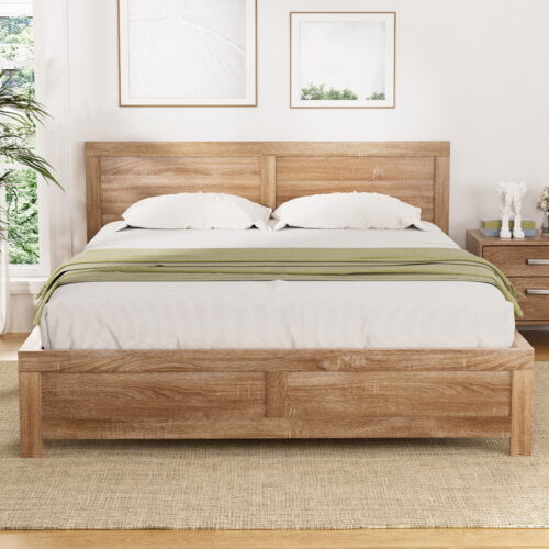 Artiss Bed Frame Double Size Wooden Acacia Wood OATMEAL - Image 7