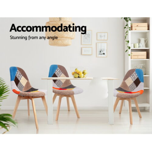 Artiss 4x Dining Chairs Retro Replica DSW Cafe Kitchen Chair Fabric Wooden Legs - Image 4