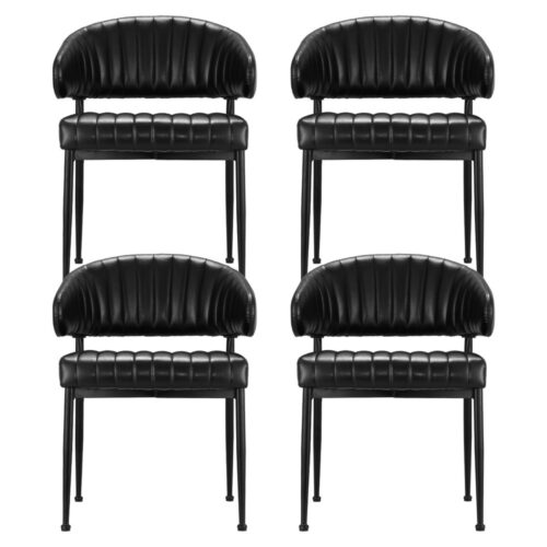 Artiss 4x Dining Chairs Armchair Cafe Chair Kitchen Leather Hollow Back Black - Image 3