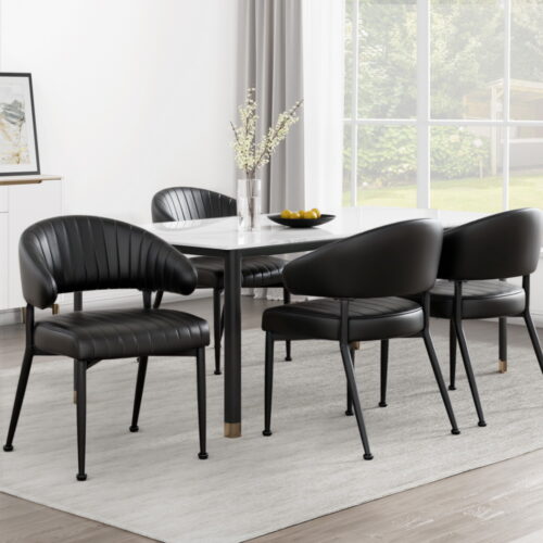 Artiss 4x Dining Chairs Armchair Cafe Chair Kitchen Leather Hollow Back Black - Image 7