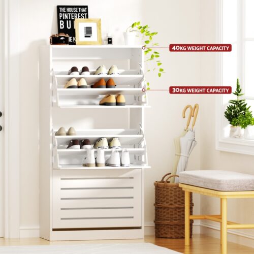 Artiss Shoe Cabinet Storage Drawer 45 Pairs White - Image 6