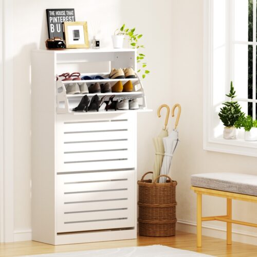 Artiss Shoe Cabinet Storage Drawer 45 Pairs White - Image 7