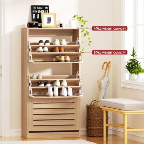 Artiss Shoe Cabinet Storage Drawer 45 Pairs Pine - Image 6