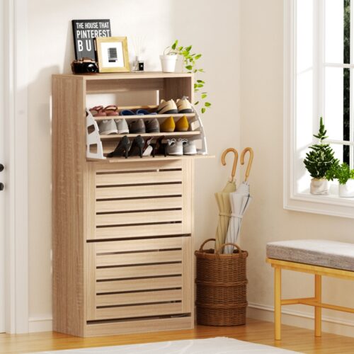 Artiss Shoe Cabinet Storage Drawer 45 Pairs Pine - Image 7
