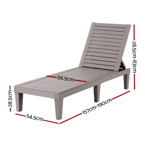 Gardeon Sun Lounge Adjustable Recliner Patio Outdoor Furniture Lightweight Grey - Image 2