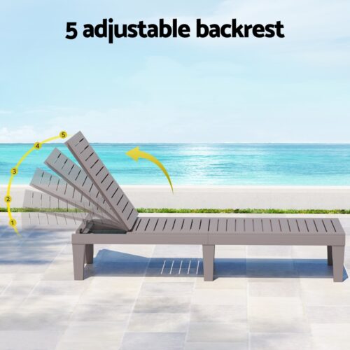 Gardeon Sun Lounge Adjustable Recliner Patio Outdoor Furniture Lightweight Grey - Image 5