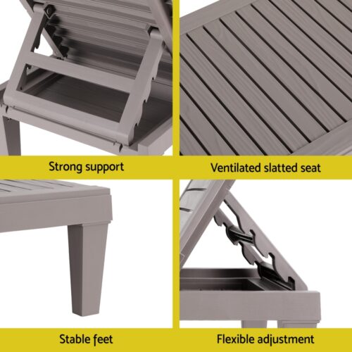 Gardeon Sun Lounge Adjustable Recliner Patio Outdoor Furniture Lightweight Grey - Image 6