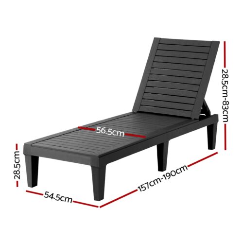 Gardeon Sun Lounge Adjustable Recliner Patio Outdoor Furniture Lightweight Black - Image 2