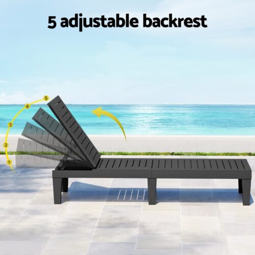 Gardeon Sun Lounge Adjustable Recliner Patio Outdoor Furniture Lightweight Black - Image 5