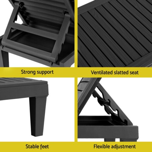 Gardeon Sun Lounge Adjustable Recliner Patio Outdoor Furniture Lightweight Black - Image 6
