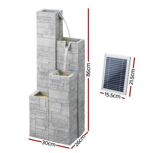 Gardeon Solar Fountain Water Feature Outdoor Indoor 4-Tier Square Cascading Beige - Image 2