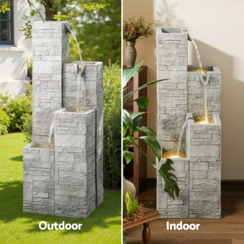 Gardeon Solar Fountain Water Feature Outdoor Indoor 4-Tier Square Cascading Beige - Image 5