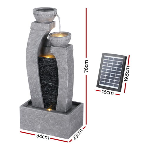 Gardeon Solar Fountain Water Feature Outdoor Fountain Indoor 3-Tier Cascading Grey - Image 2