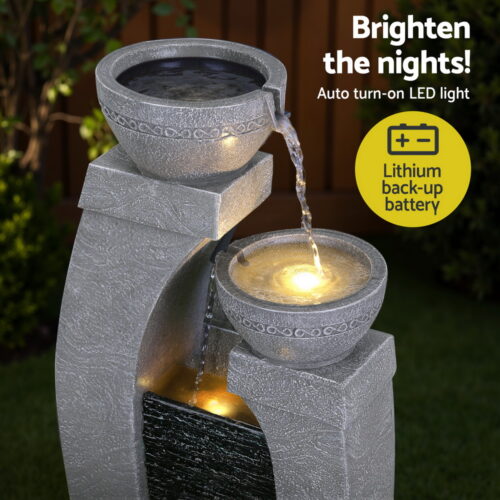 Gardeon Solar Fountain Water Feature Outdoor Fountain Indoor 3-Tier Cascading Grey - Image 6