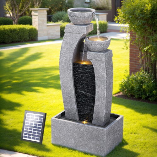 Gardeon Solar Fountain Water Feature Outdoor Fountain Indoor 3-Tier Cascading Grey - Image 8