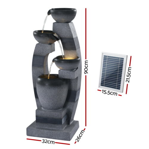 Gardeon Solar Fountain Water Feature Outdoor Fountain Indoor 3-Tier Bowl Cascading Grey - Image 2