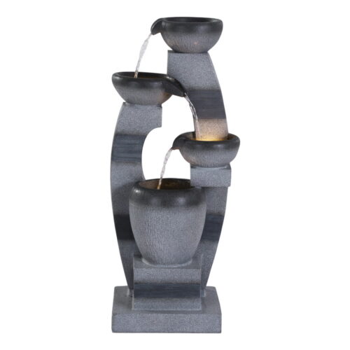 Gardeon Solar Fountain Water Feature Outdoor Fountain Indoor 3-Tier Bowl Cascading Grey - Image 3