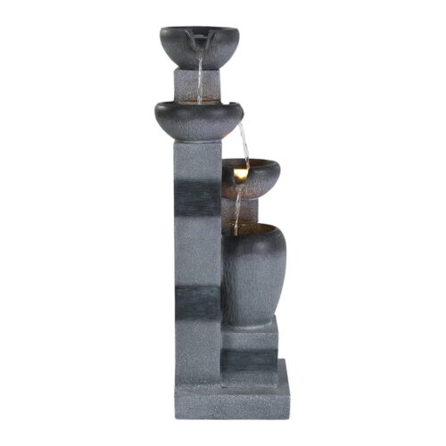 Gardeon Solar Fountain Water Feature Outdoor Fountain Indoor 3-Tier Bowl Cascading Grey - Image 4