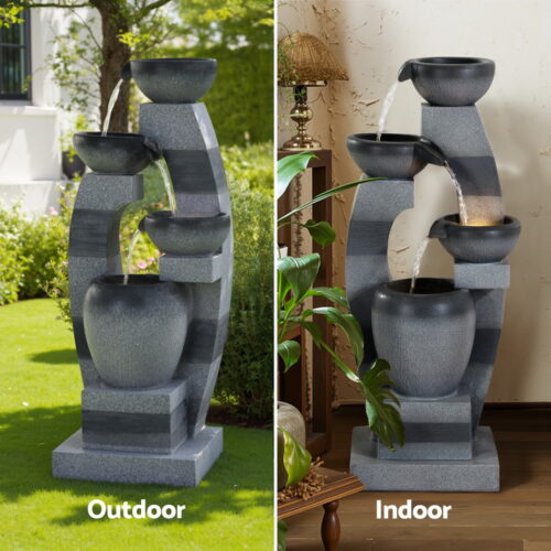 Gardeon Solar Fountain Water Feature Outdoor Fountain Indoor 3-Tier Bowl Cascading Grey - Image 5