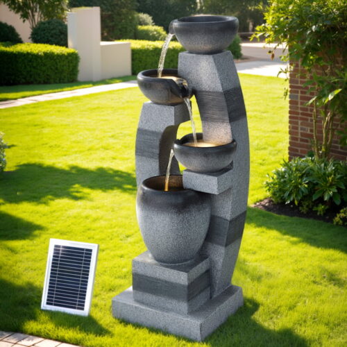 Gardeon Solar Fountain Water Feature Outdoor Fountain Indoor 3-Tier Bowl Cascading Grey - Image 8