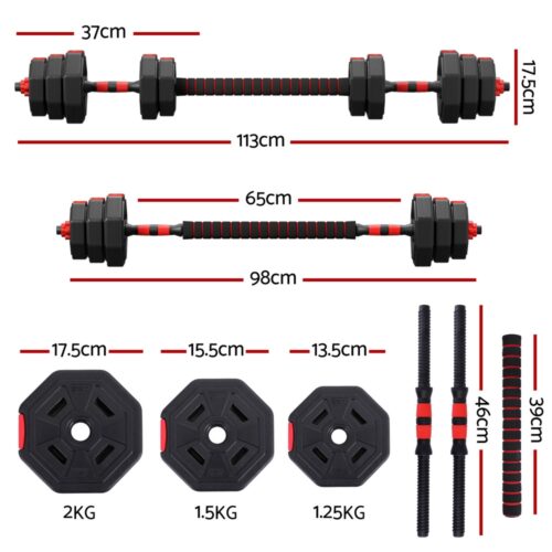 Everfit 20kg Adjustable Dumbbell Barbell Set Weight Plates Home Workout - Image 2