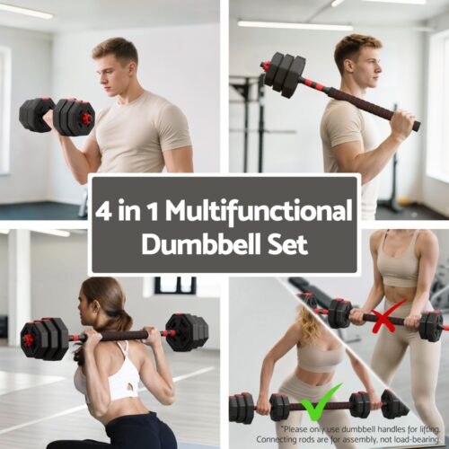 Everfit 20kg Adjustable Dumbbell Barbell Set Weight Plates Home Workout - Image 4