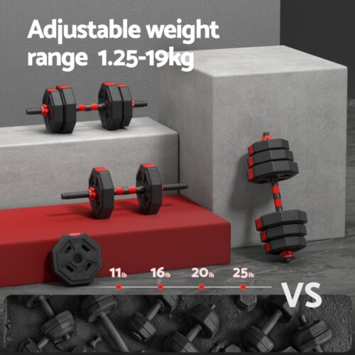 Everfit 20kg Adjustable Dumbbell Barbell Set Weight Plates Home Workout - Image 5