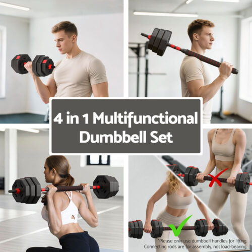 Everfit 40kg Adjustable Dumbbell Barbell Set Weight Plates Home Workout - Image 4