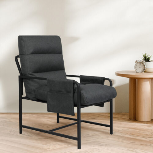 Levede Lounge Chair Linen Dark Grey Metal Frame Accent Single Sofa - Image 7