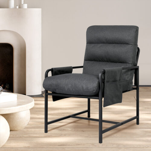 Levede Lounge Chair Linen Dark Grey Metal Frame Accent Single Sofa - Image 8