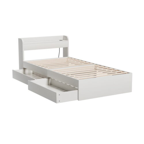 Artiss 2-Drawers Bed Frame Single Size Trundle with Charging Ports AURA - Image 4