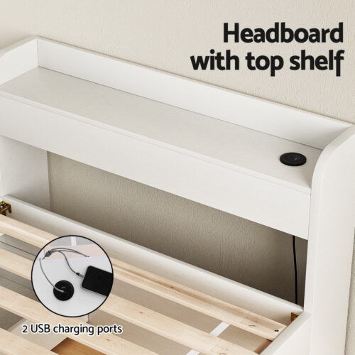 Artiss 2-Drawers Bed Frame Single Size Trundle with Charging Ports AURA - Image 6