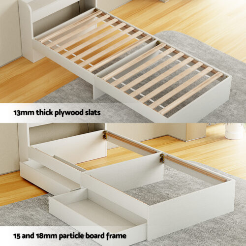 Artiss 2-Drawers Bed Frame Single Size Trundle with Charging Ports AURA - Image 7