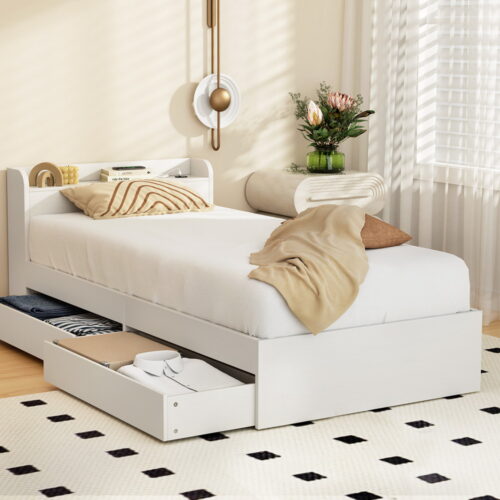 Artiss 2-Drawers Bed Frame Single Size Trundle with Charging Ports AURA - Image 8