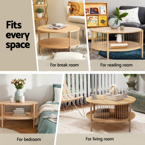 Artiss Coffee Table 2-Tier Storage Side Table Bedside Rustic Storage Shelf Wood - Image 6